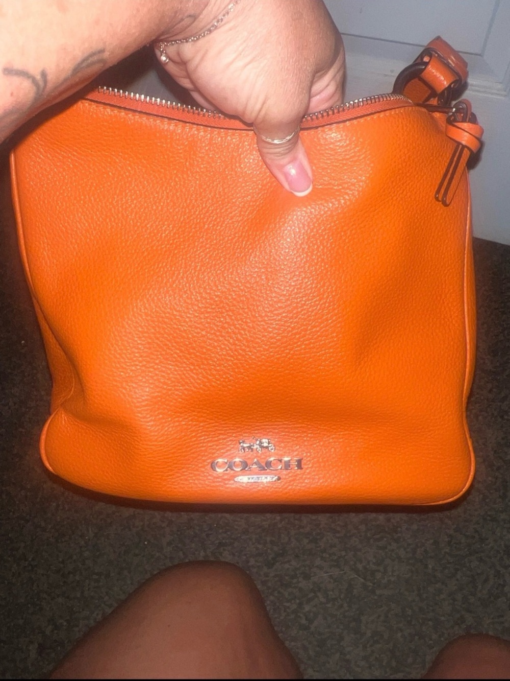 Coach Orange Pebbled Leather Crossbody Bag